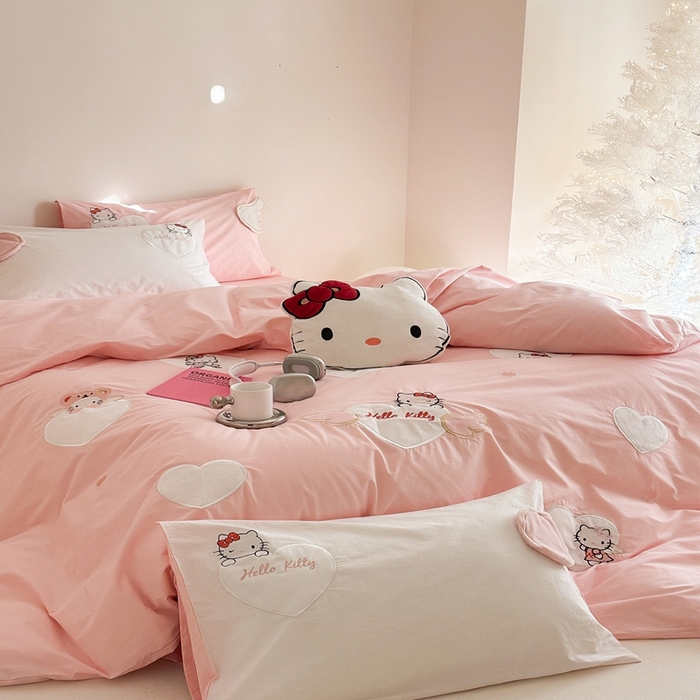 91家纺网 家纺一手货源 找家纺 朗莎家纺 2025新款40支全棉水洗五件套 粉kt