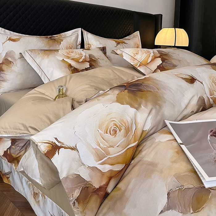 91家纺网 家纺一手货源 找家纺 金纱玉纺家纺 2025新款全棉13376数码印花四件套（礼盒包装）376A2