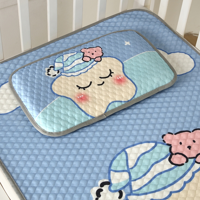 91家纺网 家纺一手货源 找家纺 沁童儿童用品店 2025新款儿童冰豆豆凉席两件套 彩虹星星