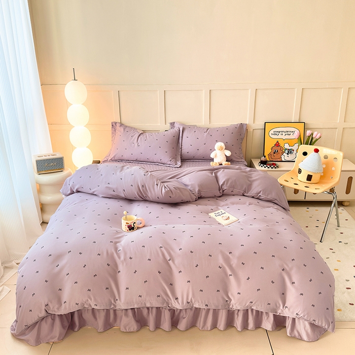 91家纺网 家纺一手货源 找家纺 人人爱 2025新款有氧针织棉双层纱床盖款四件套 结美