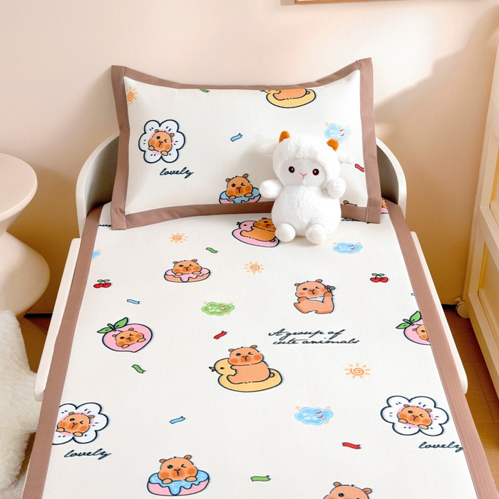 91家纺网 家纺一手货源 找家纺 宝贝优选 2025新款宝贝优选儿童7A抗菌高密绣花冰丝席 可爱巴拉