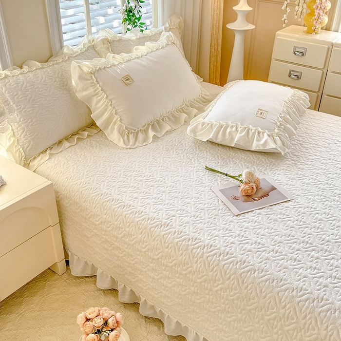 91家纺网 家纺一手货源 找家纺 花香四季家纺 2025新款泡芙小姐双层纱华夫格柔棉夹棉绗缝床盖床垫子单件三件套 泡芙小姐-奶油黄