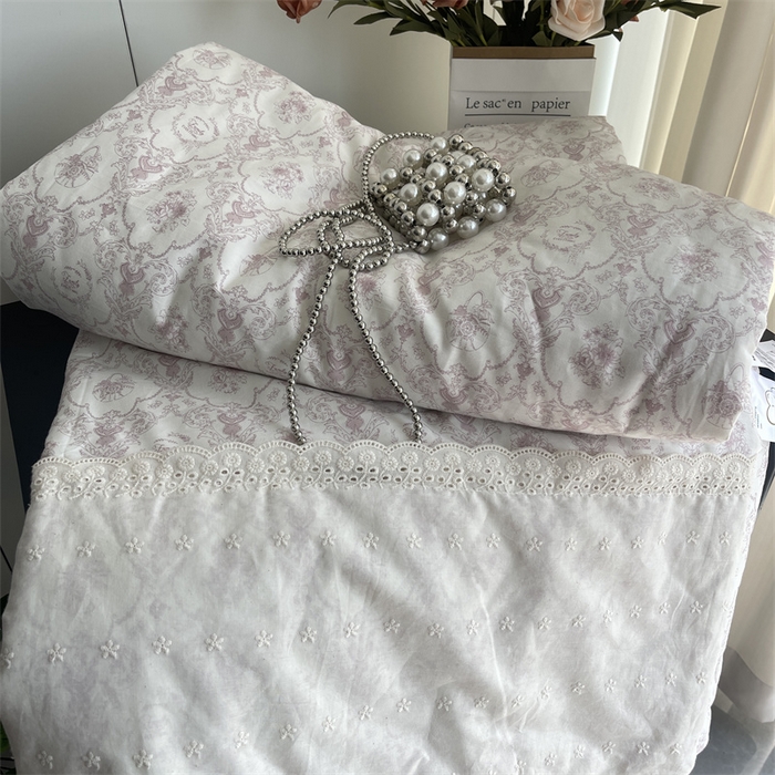 91家纺网 家纺一手货源 找家纺 奈萝家纺 奈萝2025新款全棉13372法式花边纯棉夏被春秋被 浅黛粉