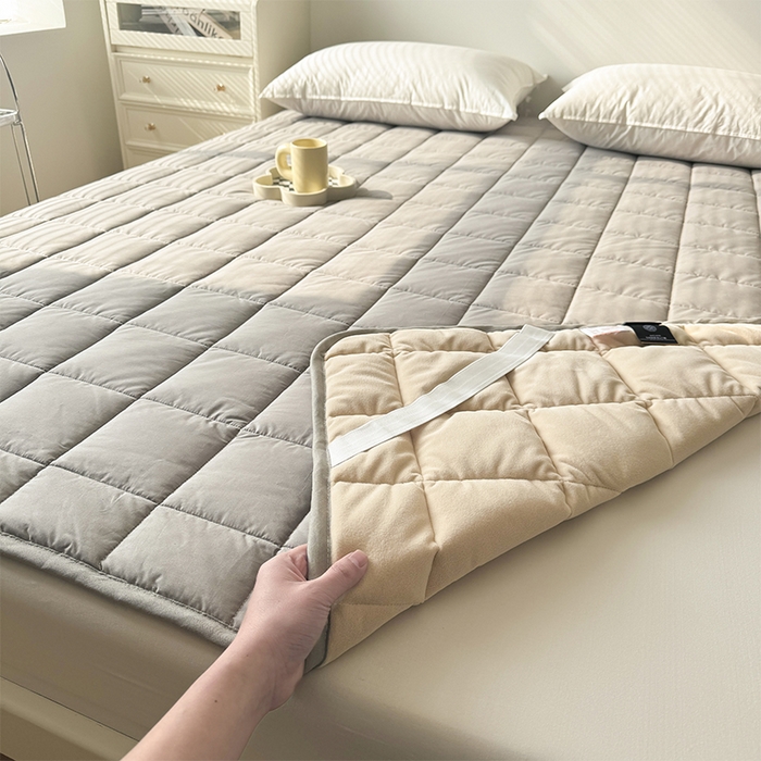 91家纺网 家纺一手货源 找家纺 丽诺床垫 2025新款全棉防螨两用床褥全系列 全棉抗菌两用床褥-灰色