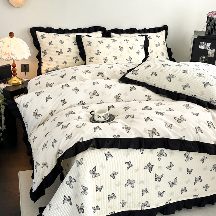 91家纺网 家纺一手货源 找家纺 （总）亿品家纺 2025新款亲肤舒适黑花边床盖四件套