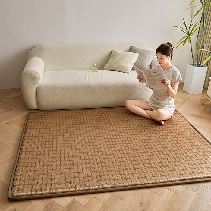 91家纺网 家纺一手货源 找家纺 迪乐妮 2025新款抑菌冰丝地垫床垫爬爬垫-大床图 抑菌冰丝垫+罗马格-咖色