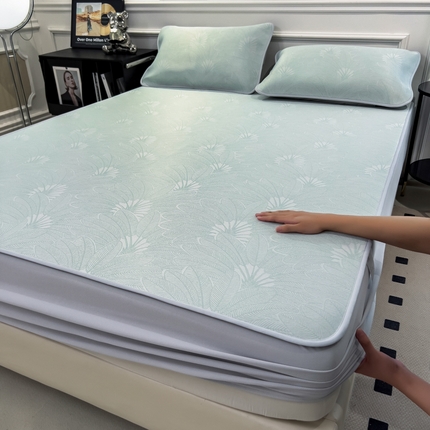 2025新款牛奶丝提花凉感凉席系列床笠款 清风雅韵绿床笠款