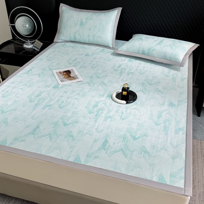 91家纺网 家纺一手货源 找家纺 小萌虎 小萌虎 2025新款PE高分子乙纶提花凉感凉席床席款床笠款 山溪-蓝（床席款）