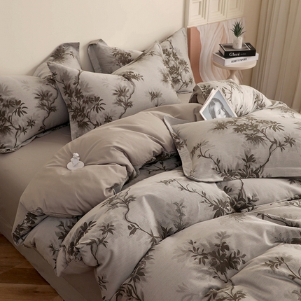 91家纺网 家纺一手货源 找家纺 昊川家纺 2025新款全棉双层纱水洗色织大提花四件套 东南枝