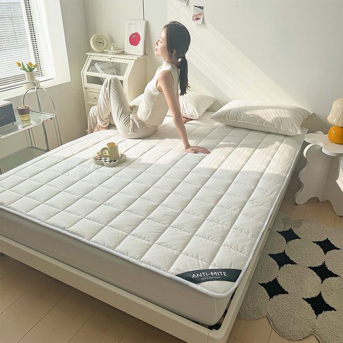 91家纺网 家纺一手货源 找家纺 丽诺床垫 2025新款全棉防螨两用床褥全系列 全棉抗菌两用床褥-白色