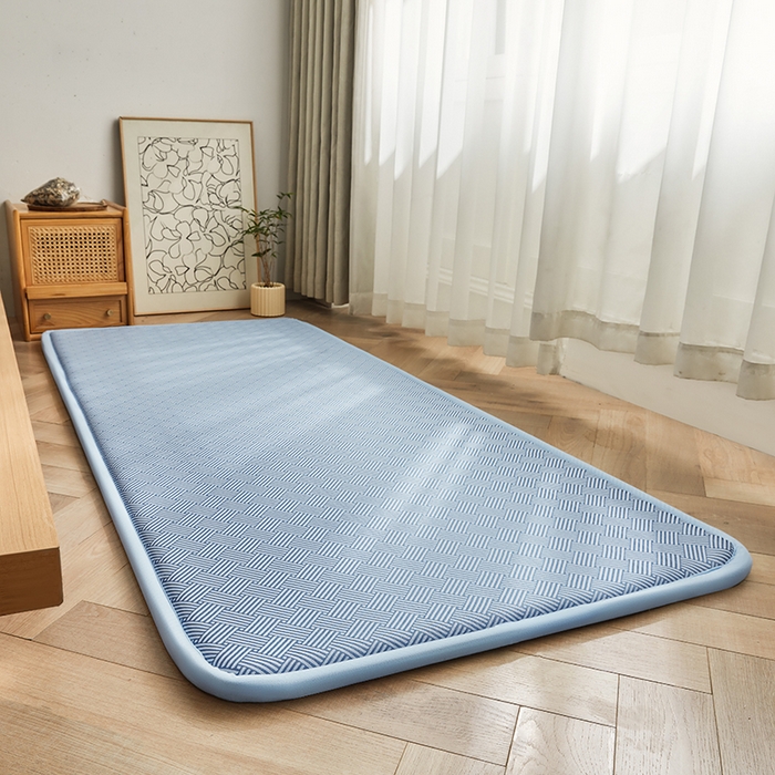 91家纺网 家纺一手货源 找家纺 迪乐妮 2025新款抑菌冰丝地垫床垫爬爬垫-小床图 抑菌冰丝垫饼干花-蓝