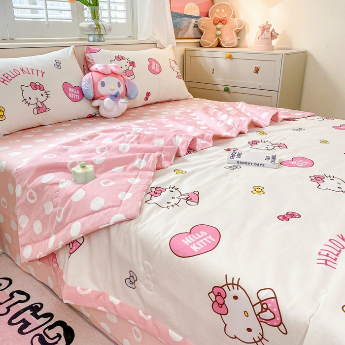 91家纺网 家纺一手货源 找家纺 博雅 2025新款三丽鸥全棉纯棉夏被夏凉被空调被四件套 夏被全棉-蝴蝶结KT