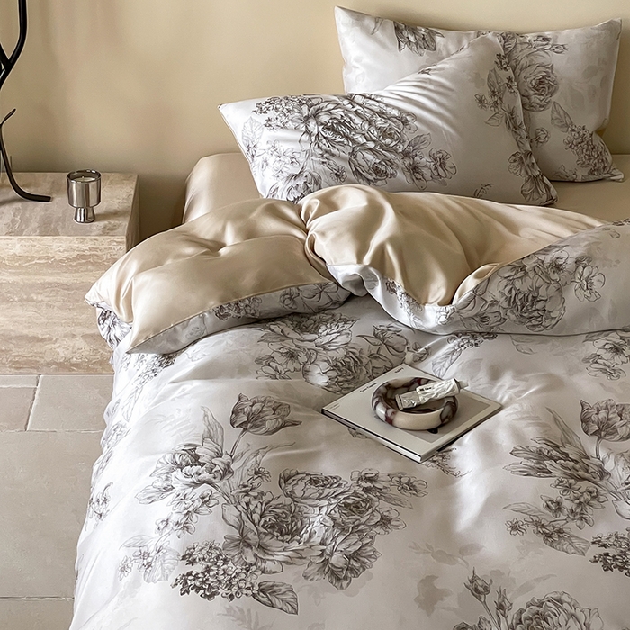 91家纺网 家纺一手货源 找家纺 沐晴家纺 2025春夏新款纯色数码印花60兰精天丝四件套 沁香-咖