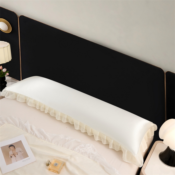 91家纺网 家纺一手货源 找家纺 梦舒羽 2025新款公主风夏季冰丝枕套双人情侣枕头套加长枕芯套1.5m内胆套 花边款-珍珠白