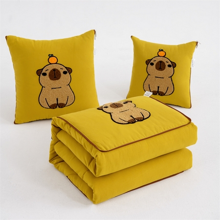 宝马家纺（原梦童画）2025新款卡皮巴拉四季款磨毛毛巾绣抱枕被 柠檬黄