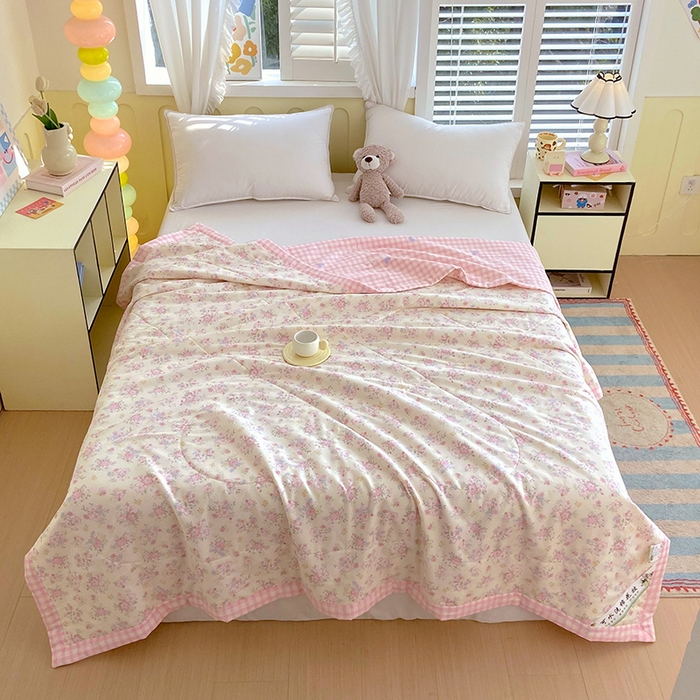 91家纺网 家纺一手货源 找家纺  2025新款A类全棉棉花夏被纯棉夏被 被子被芯 洛琳粉