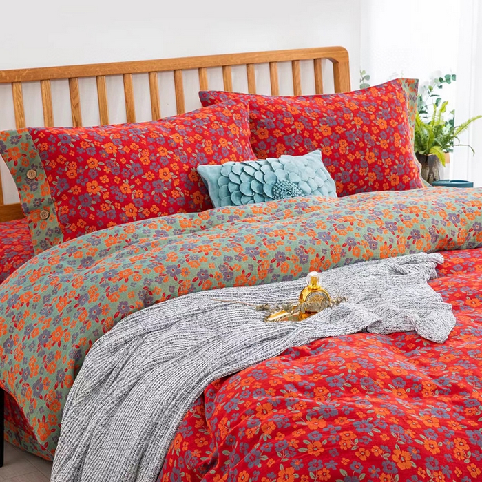 91家纺网 家纺一手货源 找家纺 双层纱家居 2025新款深色系列双层纱四件套 花间物语红