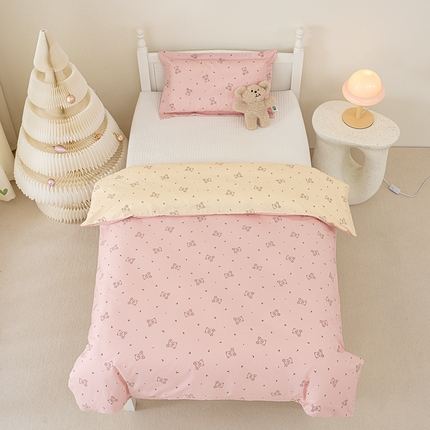 91家纺网 家纺一手货源 找家纺 良佐生活 2025新款高支高密全棉儿童被套 爱尼熊-粉