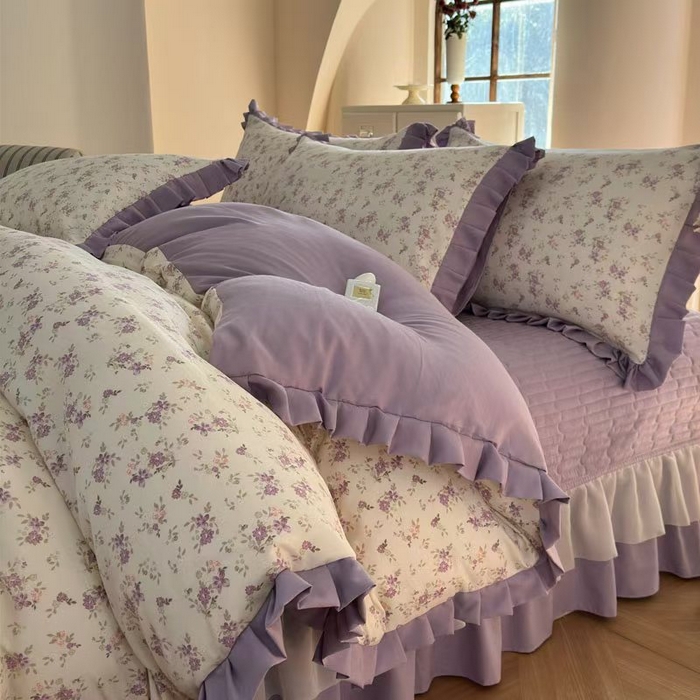 91家纺网 家纺一手货源 找家纺 大麦家纺 2025年新款法式亲肤棉床盖四件套 紫苑