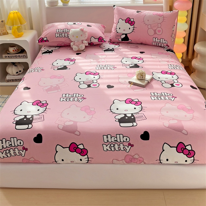 91家纺网 家纺一手货源 找家纺 名兮家居 2025新款正版授权经典奥特曼-三丽鸥全棉印花床笠 爱心kt