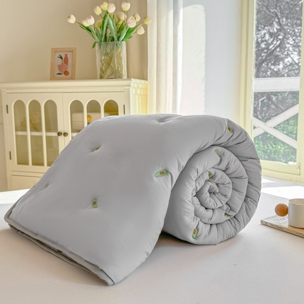  2025新款A类亲肤大豆棉刺绣夏被四件套 牛油果灰