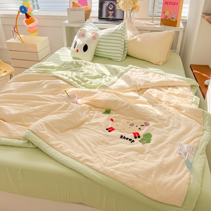 91家纺网 家纺一手货源 找家纺 （总）子钦2025春夏水洗棉奶油风毛巾绣单夏被夏被四件套