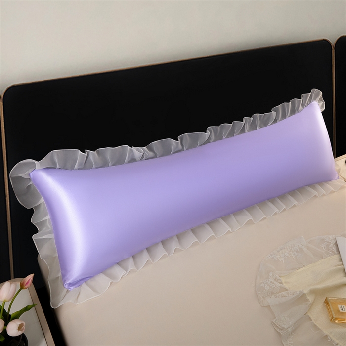 91家纺网 家纺一手货源 找家纺 梦舒羽 2025新款公主风夏季冰丝枕套双人情侣枕头套加长枕芯套1.5m内胆套 花边款-雪青色 