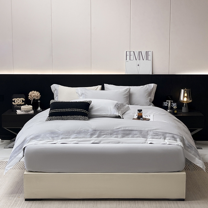 91家纺网 家纺一手货源 找家纺 春夏A类长绒棉夹棉床盖床笠四件套全棉纯棉纯色绗绣四季款保护罩高级感床上用品 瑾雅-蔓帝灰