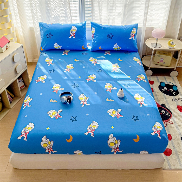 91家纺网 家纺一手货源 找家纺 名兮家居 2025新款正版授权经典奥特曼-三丽鸥全棉印花床笠 艾斯奥特曼