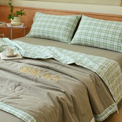 91家纺网 家纺一手货源 找家纺 寐眠2025新款全棉水洗棉刺绣夏被【夏被四件套】 盛夏橄榄
