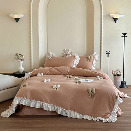 91家纺网 家纺一手货源 找家纺 名品优仓 2025新款纯棉水洗棉双层纱提花韩版花边四件套 旧梦 旧梦一咖