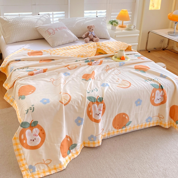 91家纺网 家纺一手货源 找家纺  2025新款A类全棉棉花夏被纯棉夏被 被子被芯 蜜桔兔