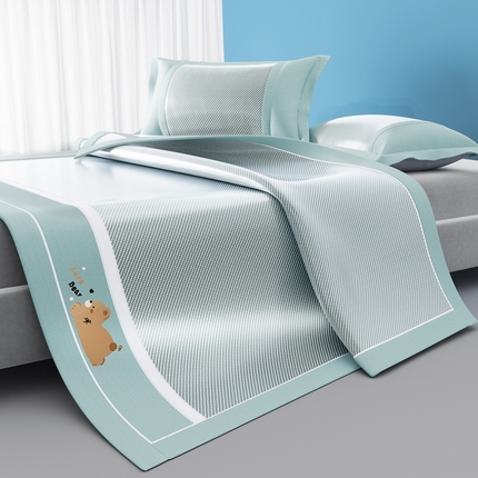 91家纺网 家纺一手货源 找家纺 川悦生活 2025新款纯色凉感冰丝席-大床 诺尼熊-蓝灰