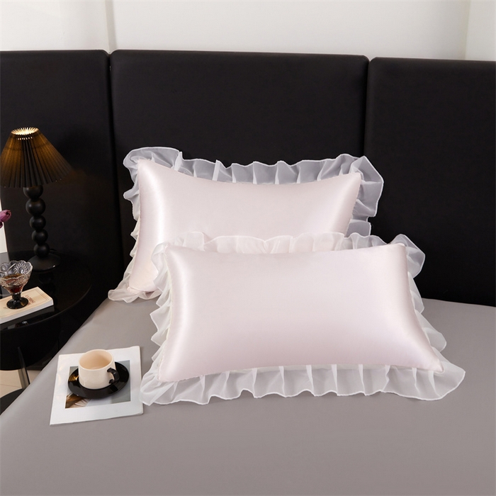 91家纺网 家纺一手货源 找家纺 梦舒羽 2025新款公主风夏季冰丝枕套单人一对装可水洗花边枕头套宿舍48x74cm枕芯套枕头套 花边款-淡雅玉