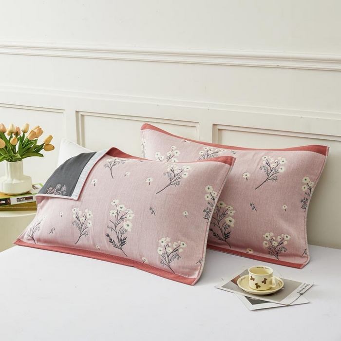 91家纺网 家纺一手货源 找家纺 2025新款纯棉加厚精梳棉纱布枕巾 慕朵-粉色 52*78cm/对