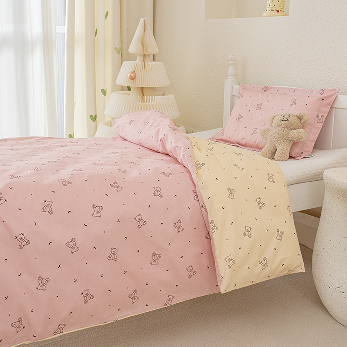 91家纺网 家纺一手货源 找家纺 良佐生活 2025新款高支高密全棉儿童被套 爱尼熊-粉