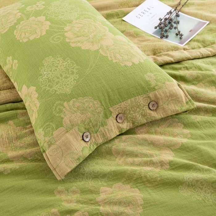 91家纺网 家纺一手货源 找家纺 双层纱家居 2025双层纱单夏被和夏被四件套 国色天香禄