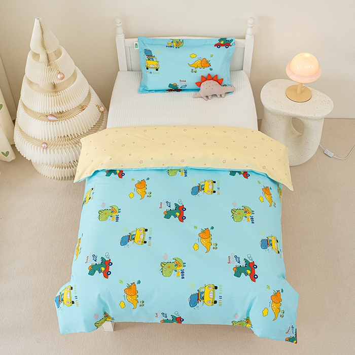 91家纺网 家纺一手货源 找家纺 良佐生活 2025新款高支高密全棉儿童被套 七彩恐龙