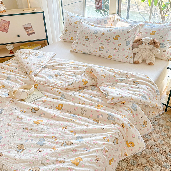 91家纺网 家纺一手货源 找家纺 创优  2025新款有氧双层纱小清新印花小花边夏被夏凉被可机洗空调被子被芯 童趣绘彩