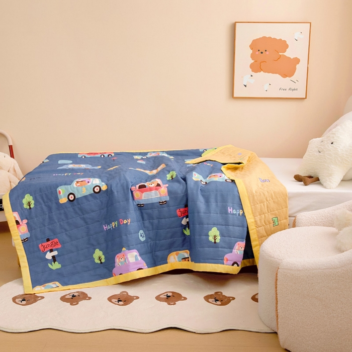 91家纺网 家纺一手货源 找家纺 梵赫   2025新款全棉卡通夏被 宝宝巴士-蓝