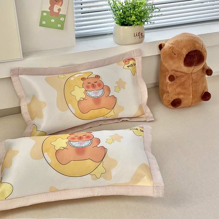 91家纺网 家纺一手货源 找家纺 博雅2025新款冰丝单枕套三丽欧，宇航员，卡皮 月亮卡皮巴拉