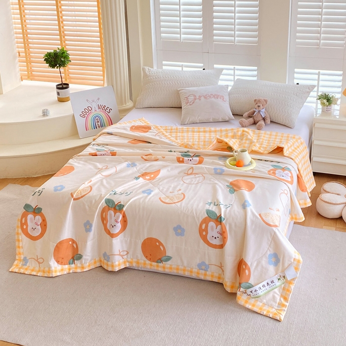 91家纺网 家纺一手货源 找家纺  2025新款A类全棉棉花夏被纯棉夏被 被子被芯 蜜桔兔