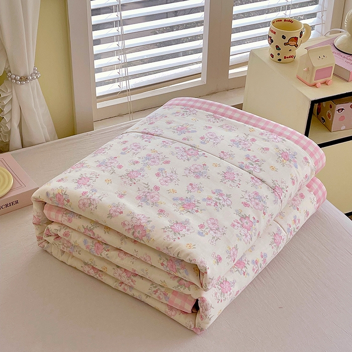 91家纺网 家纺一手货源 找家纺  2025新款A类全棉棉花夏被纯棉夏被 被子被芯 洛琳粉