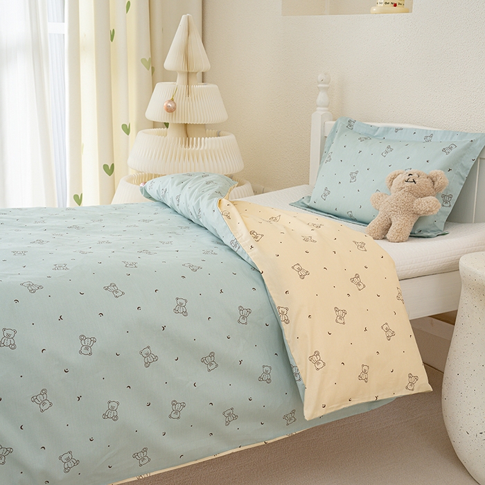 91家纺网 家纺一手货源 找家纺 良佐生活 2025新款高支高密全棉儿童被套 爱尼熊-蓝