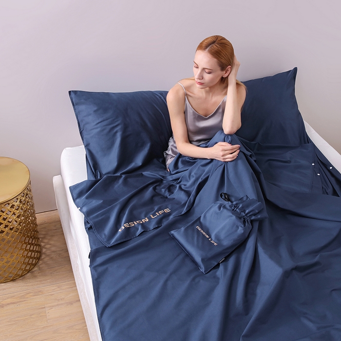 91家纺网 家纺一手货源 找家纺 佳汐蓝家纺 2025新款60支全棉纯色隔脏睡袋 星海蓝