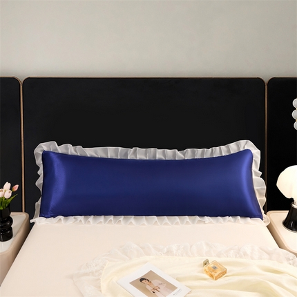 梦舒羽 2025新款公主风夏季冰丝枕套双人情侣枕头套加长枕芯套1.5m内胆套 花边款-深海蓝