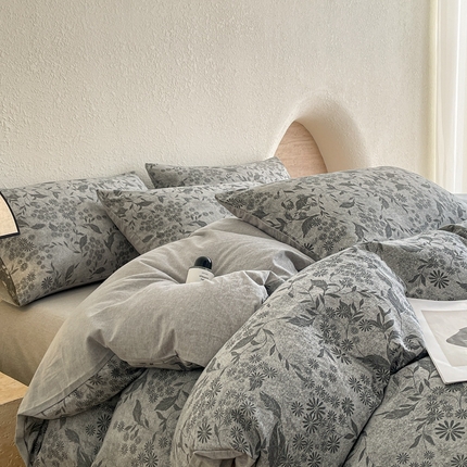 91家纺网 家纺一手货源 找家纺 寐眠2025新款全棉三层纱提花四件套 水墨丹青
