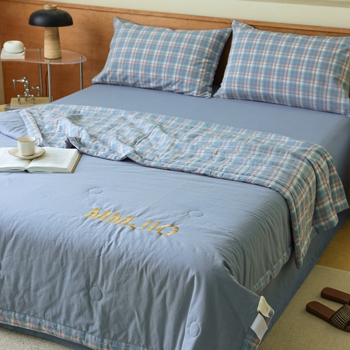 91家纺网 家纺一手货源 找家纺 寐眠2025新款全棉水洗棉刺绣夏被【夏被四件套】 冰川苍蓝
