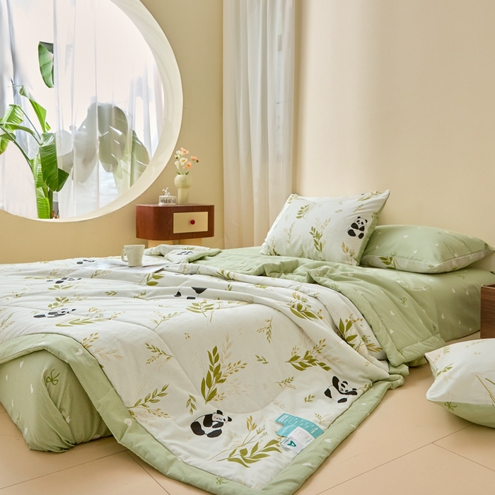 91家纺网 家纺一手货源 找家纺 珂博家纺2025新款亲肤全棉印花夏被 欢乐熊猫