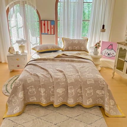 91家纺网 家纺一手货源 找家纺 （总）棠薇家纺2025新款简约风多功能纱布盖毯纱布毯子毛巾被床盖沙发巾单毯枕巾枕套三件套